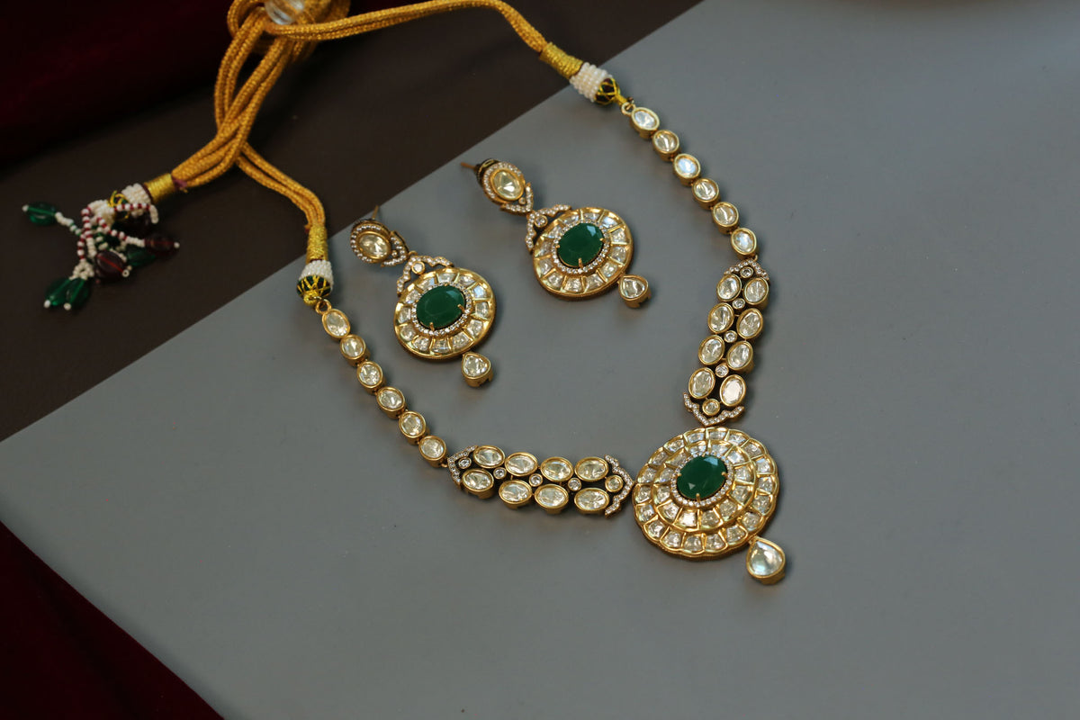 Preeti Uncut Polki Kundan Doublet Set - Green