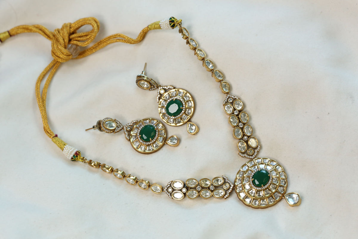 Preeti Uncut Polki Kundan Doublet Set - Green