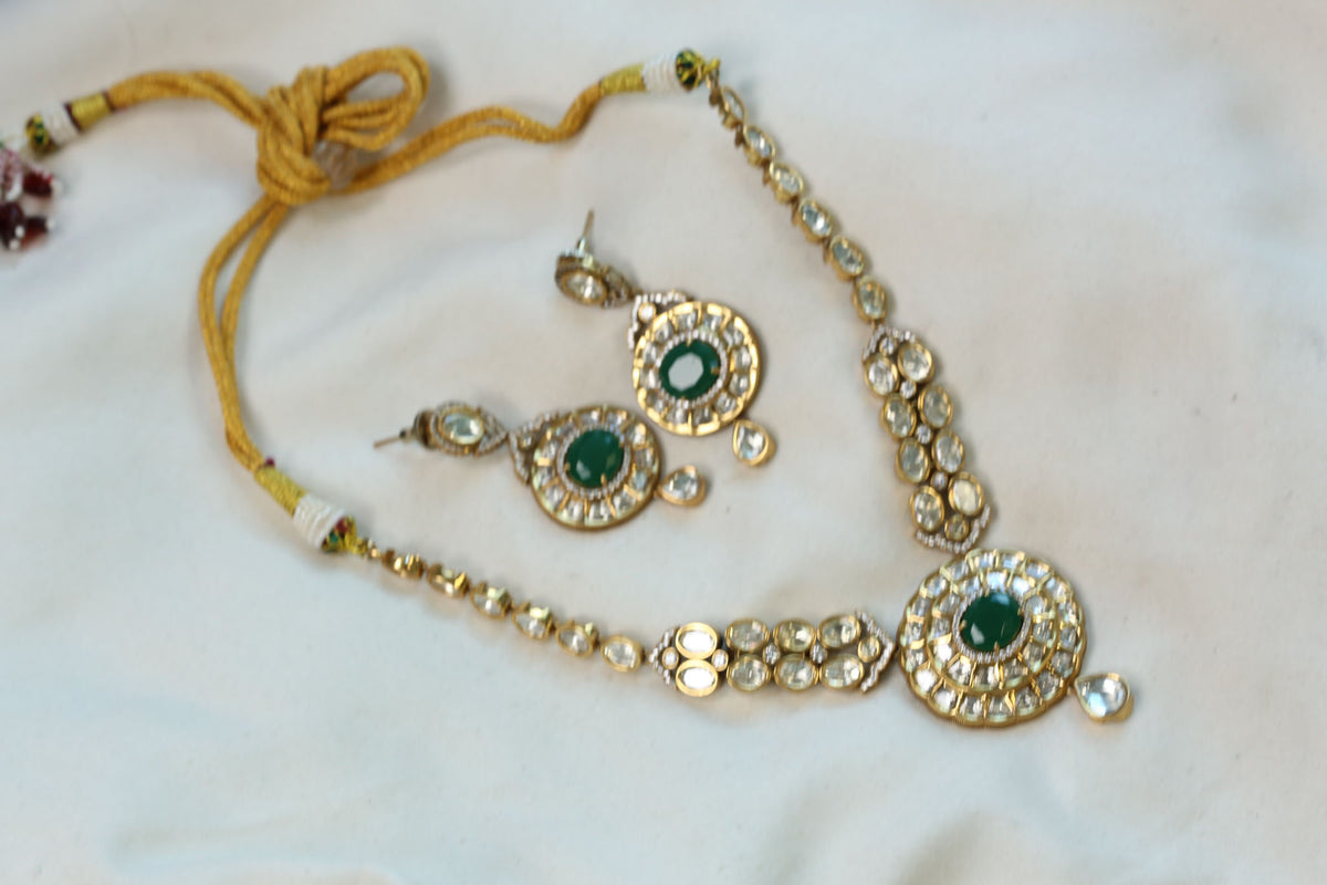 Preeti Uncut Polki Kundan Doublet Set - Green