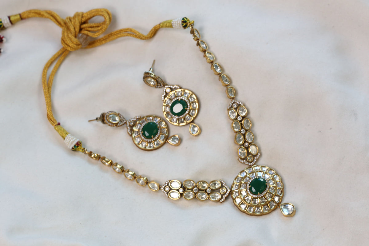 Preeti Uncut Polki Kundan Doublet Set - Green