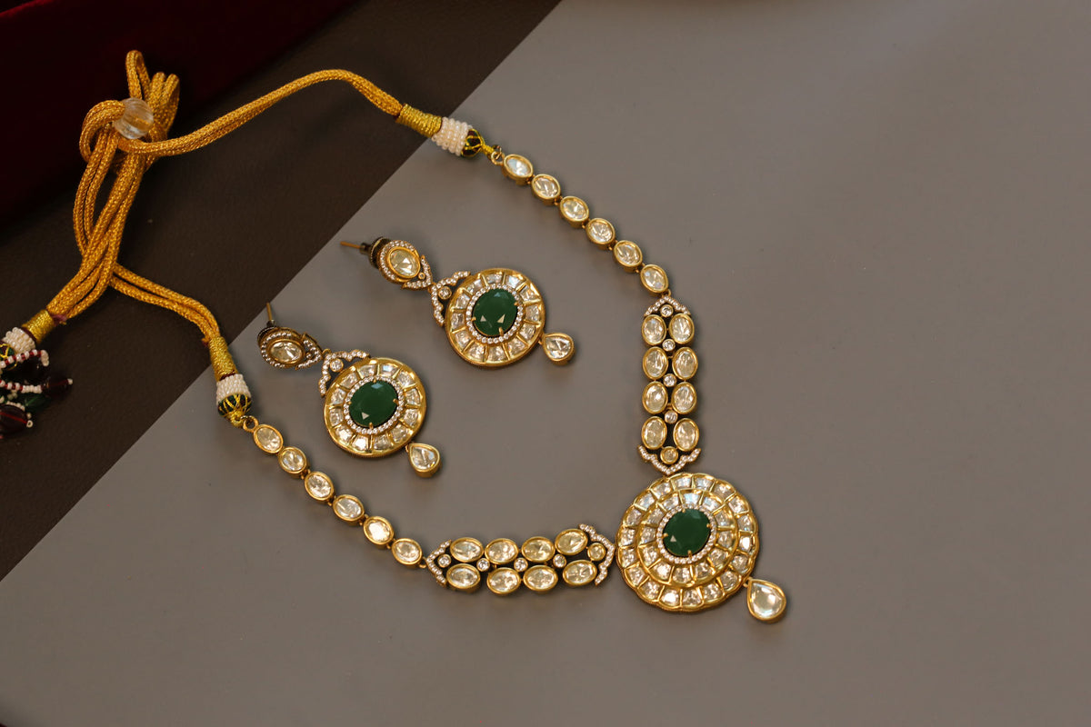 Preeti Uncut Polki Kundan Doublet Set - Green