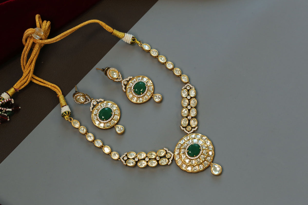 Preeti Uncut Polki Kundan Doublet Set - Green