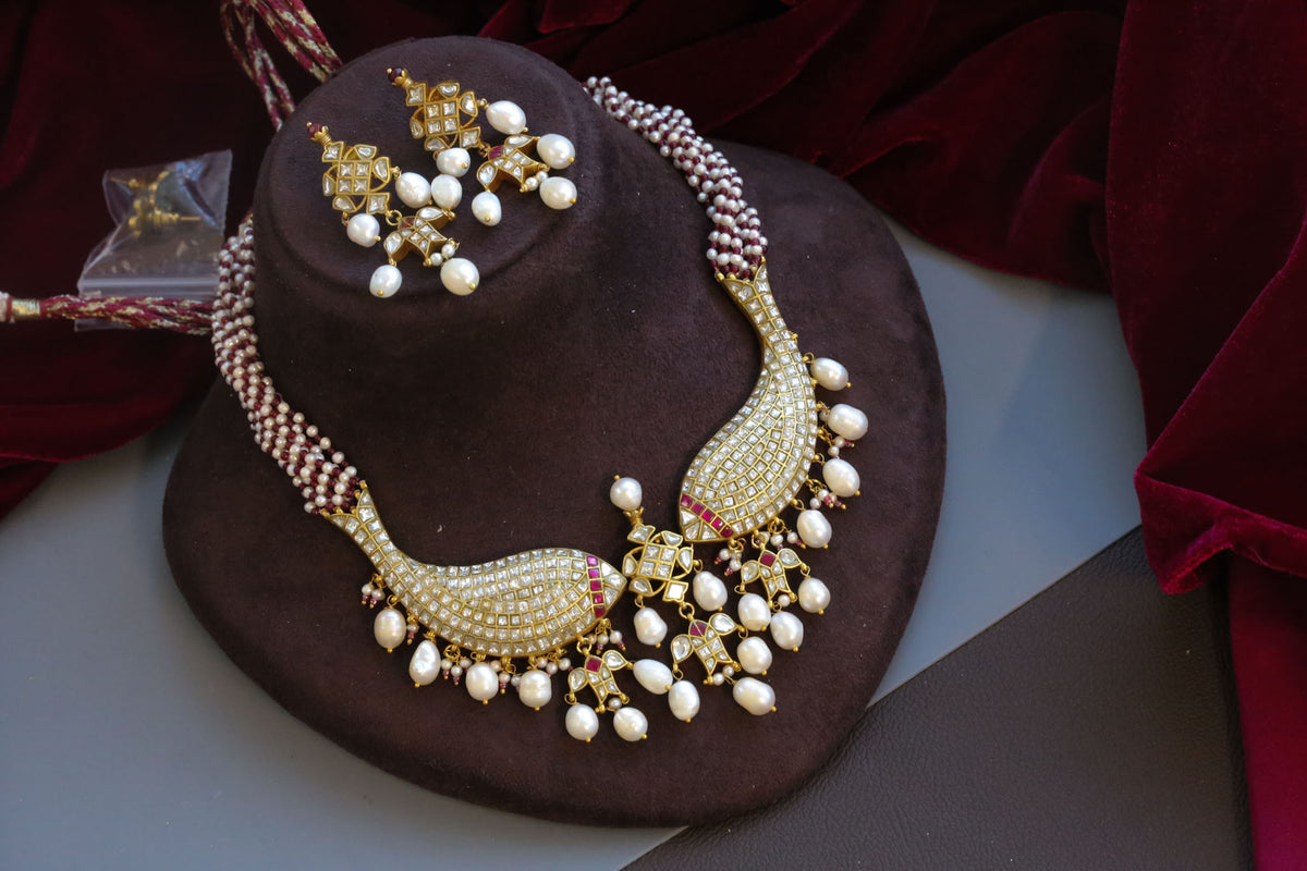 Matsya Fresh Water Pearls, Real Onyx & Jadau Kundan Set