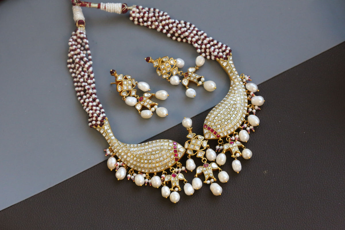 Matsya Fresh Water Pearls, Real Onyx & Jadau Kundan Set