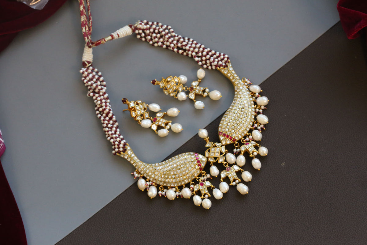 Matsya Fresh Water Pearls, Real Onyx & Jadau Kundan Set