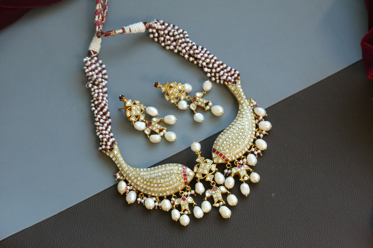 Matsya Fresh Water Pearls, Real Onyx & Jadau Kundan Set