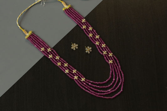 Rani CZ & Onion Pink Jade Beads Necklace Set