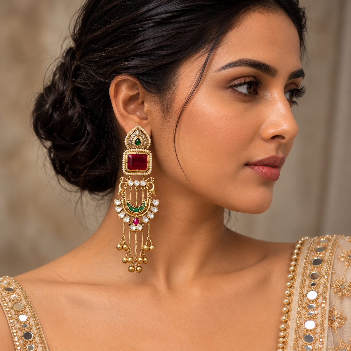 Kashmiri Kundan Fusion Earrings