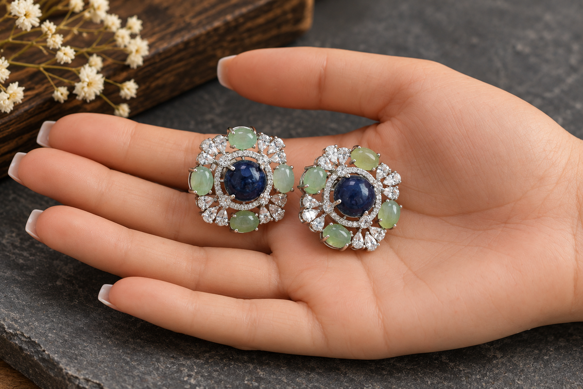 Shruti Semiprecious Studs - Lapis & Fluorite
