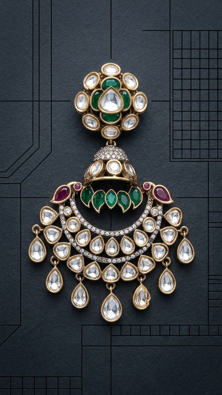 Victorian Moissanite, CZ & Jadau Chandbaali - Multi