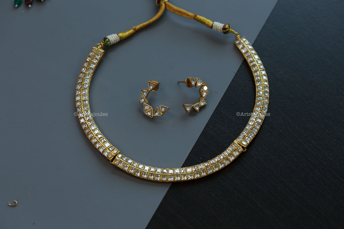 Rupa Kundan Jadau Hasli Necklace Set - Clear