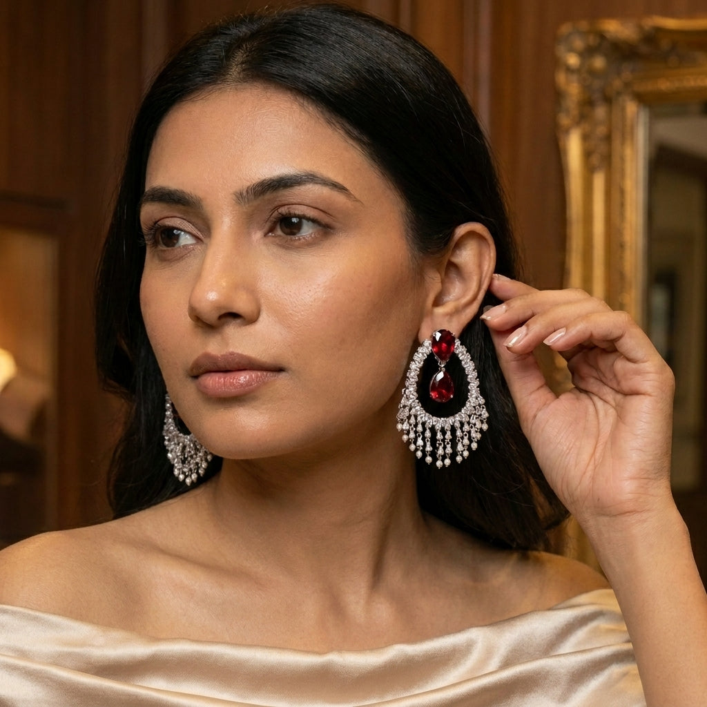 Alia Bhatt CZ Earrings - Red