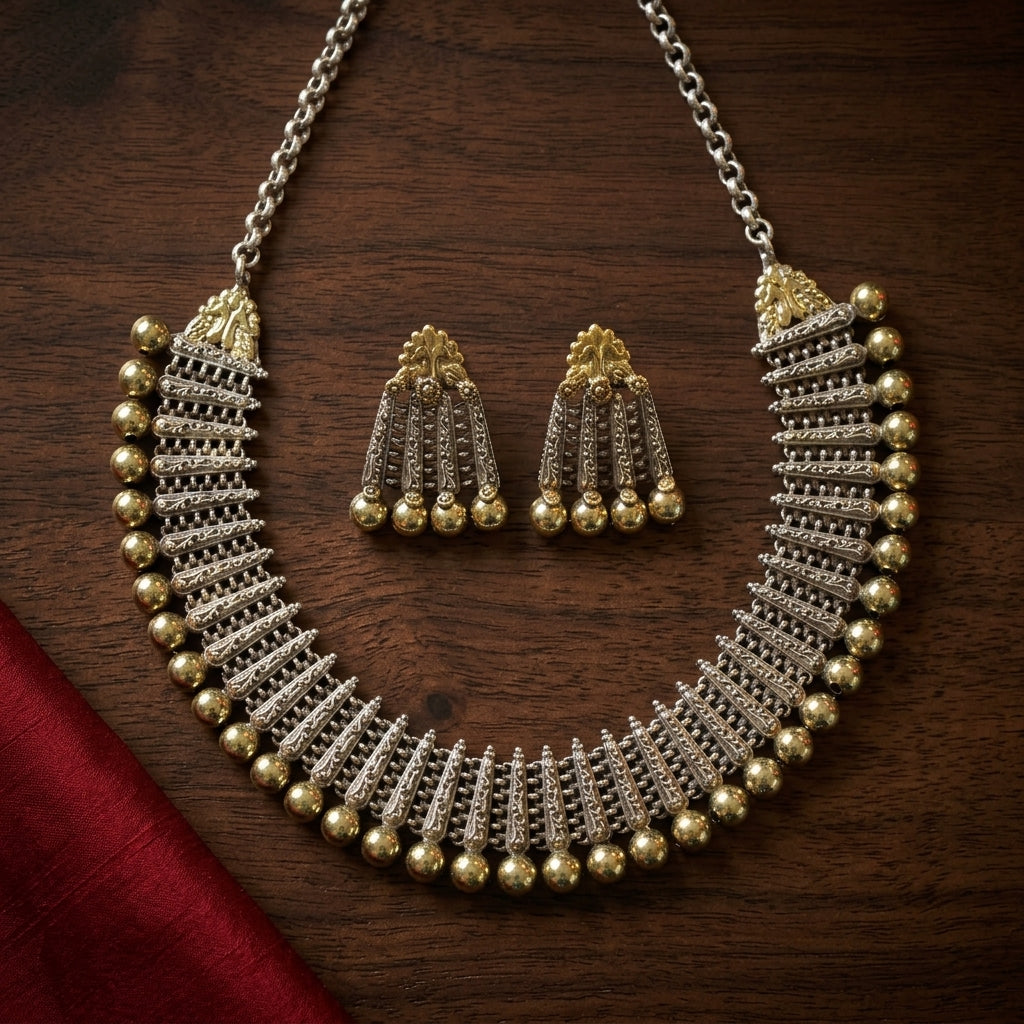 Dual Tone Brass Necklace Set