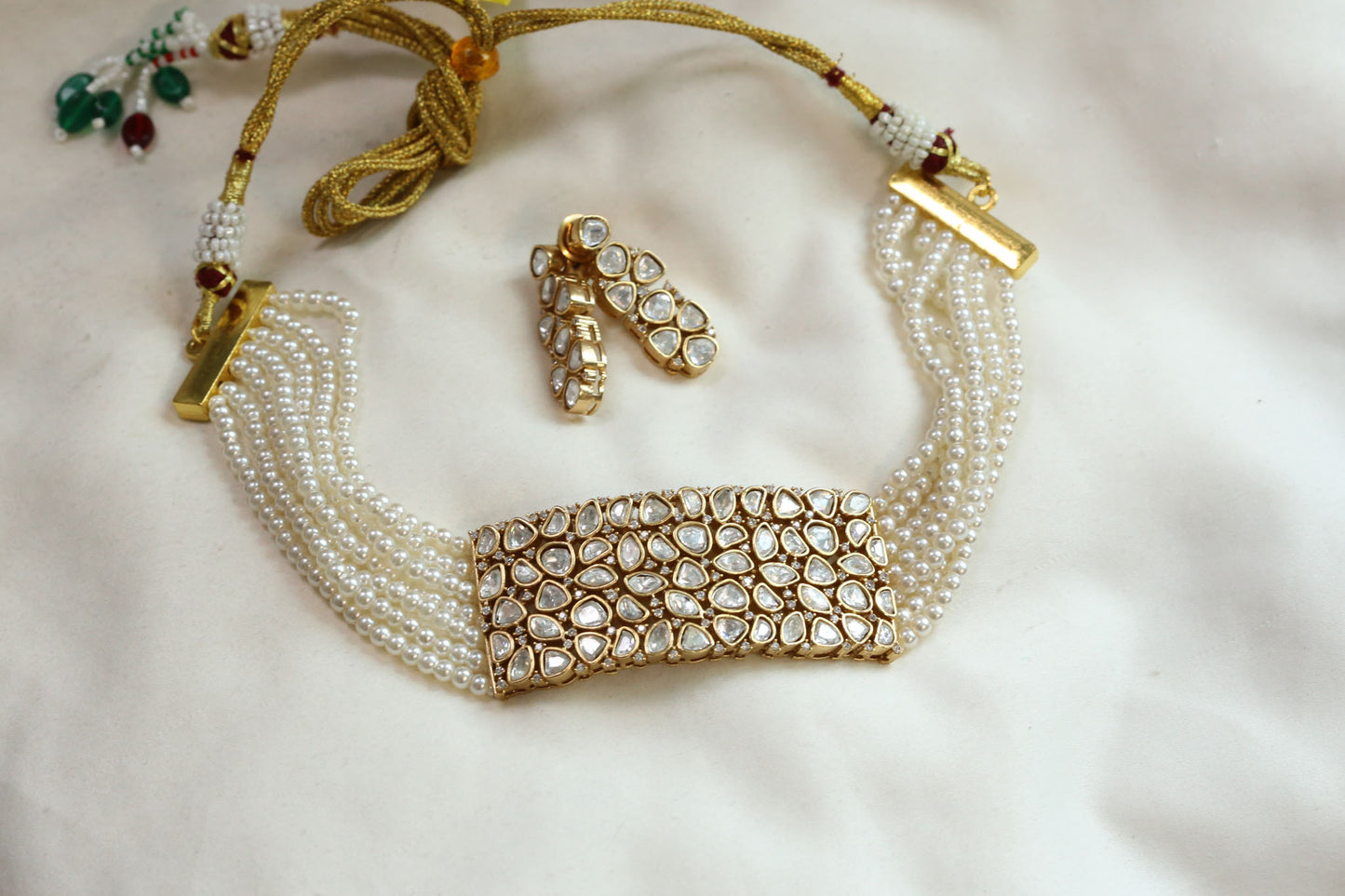 Madhubala Uncut Polki & Pearl Choker Set