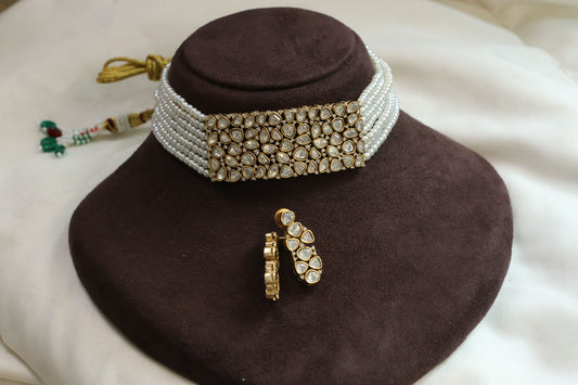 Madhubala Uncut Polki & Pearl Choker Set