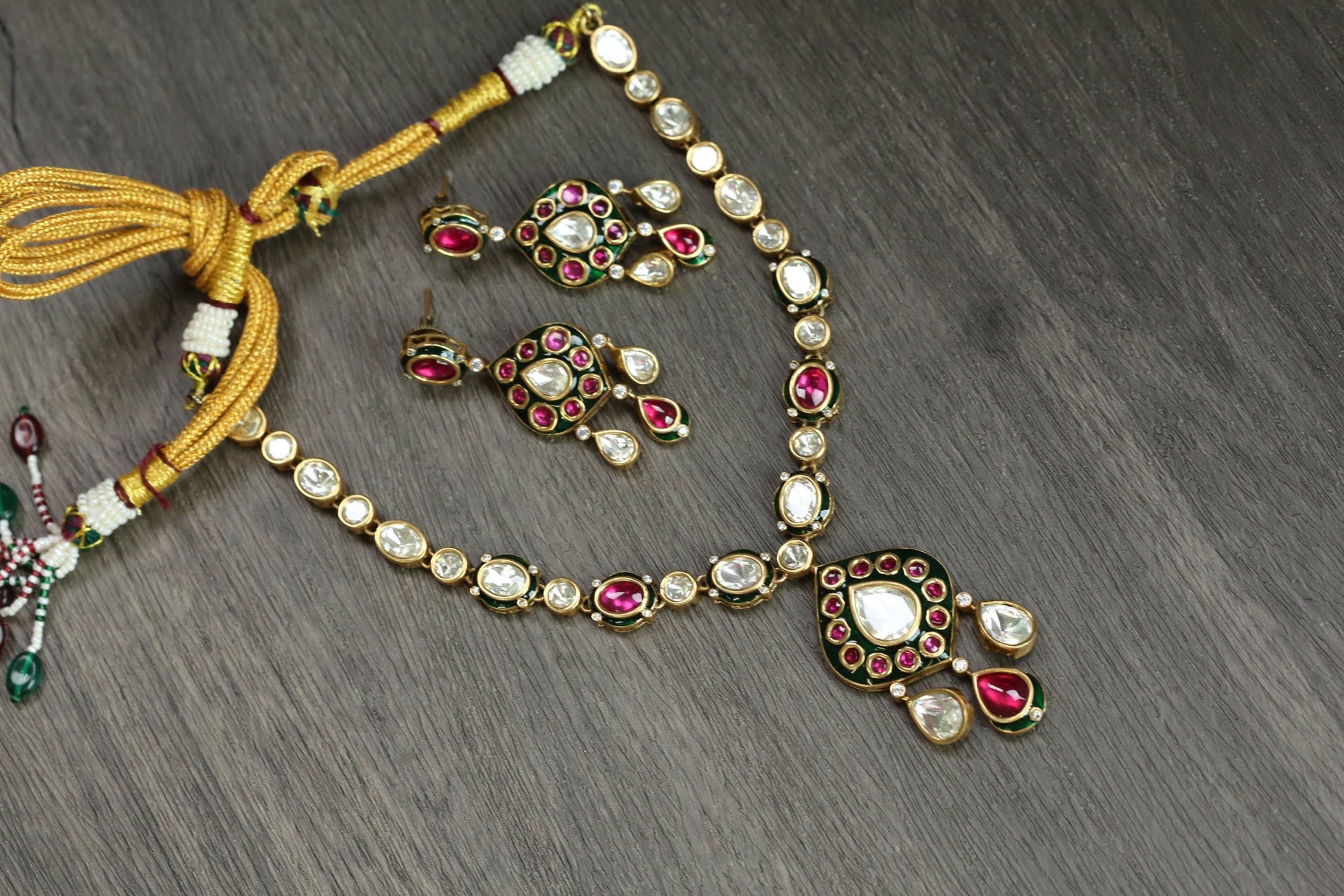 Rajwadi Kundan Uncut Polki Necklace Set -Style 1