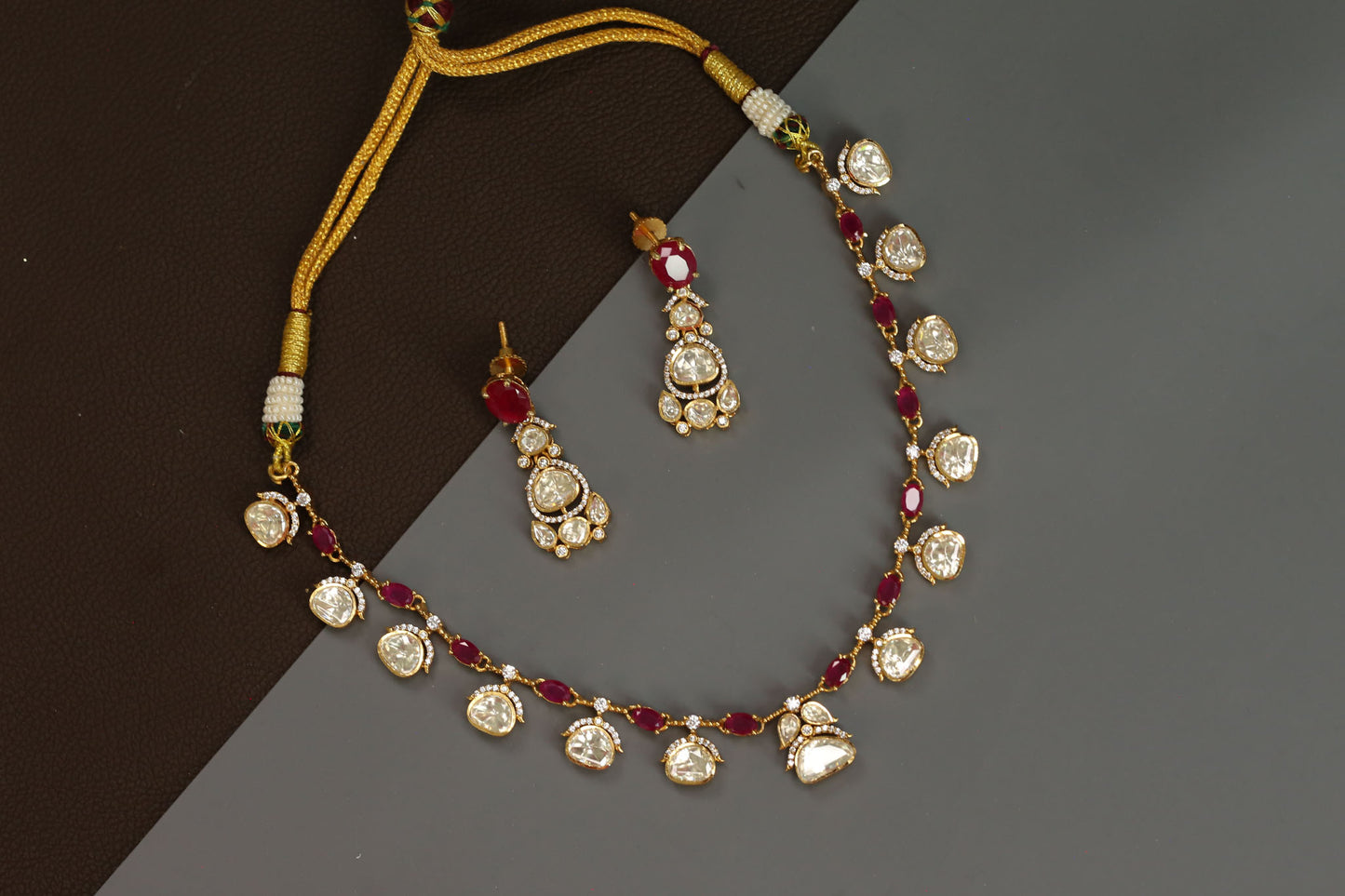 Meera Dainty Real Moissanite Necklace Set - Ruby