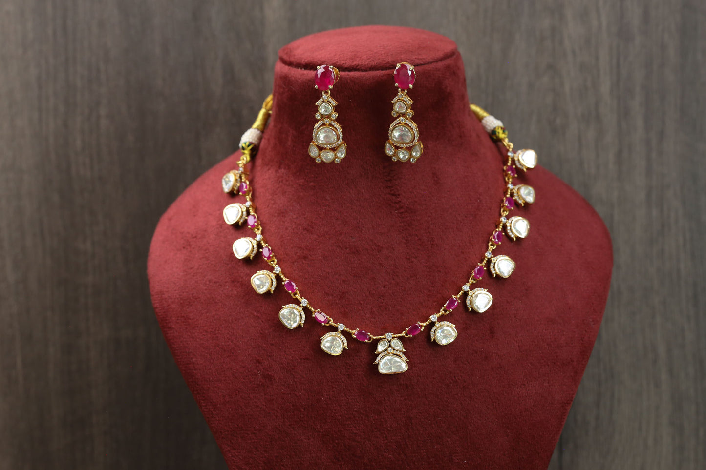 Meera Dainty Real Moissanite Necklace Set - Ruby
