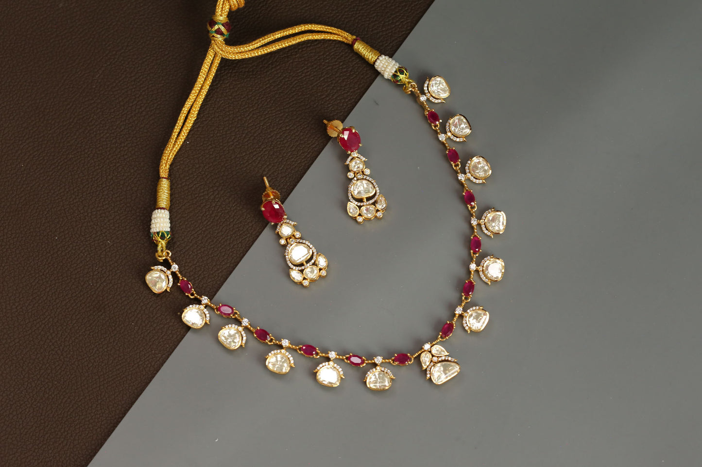 Meera Dainty Real Moissanite Necklace Set - Ruby