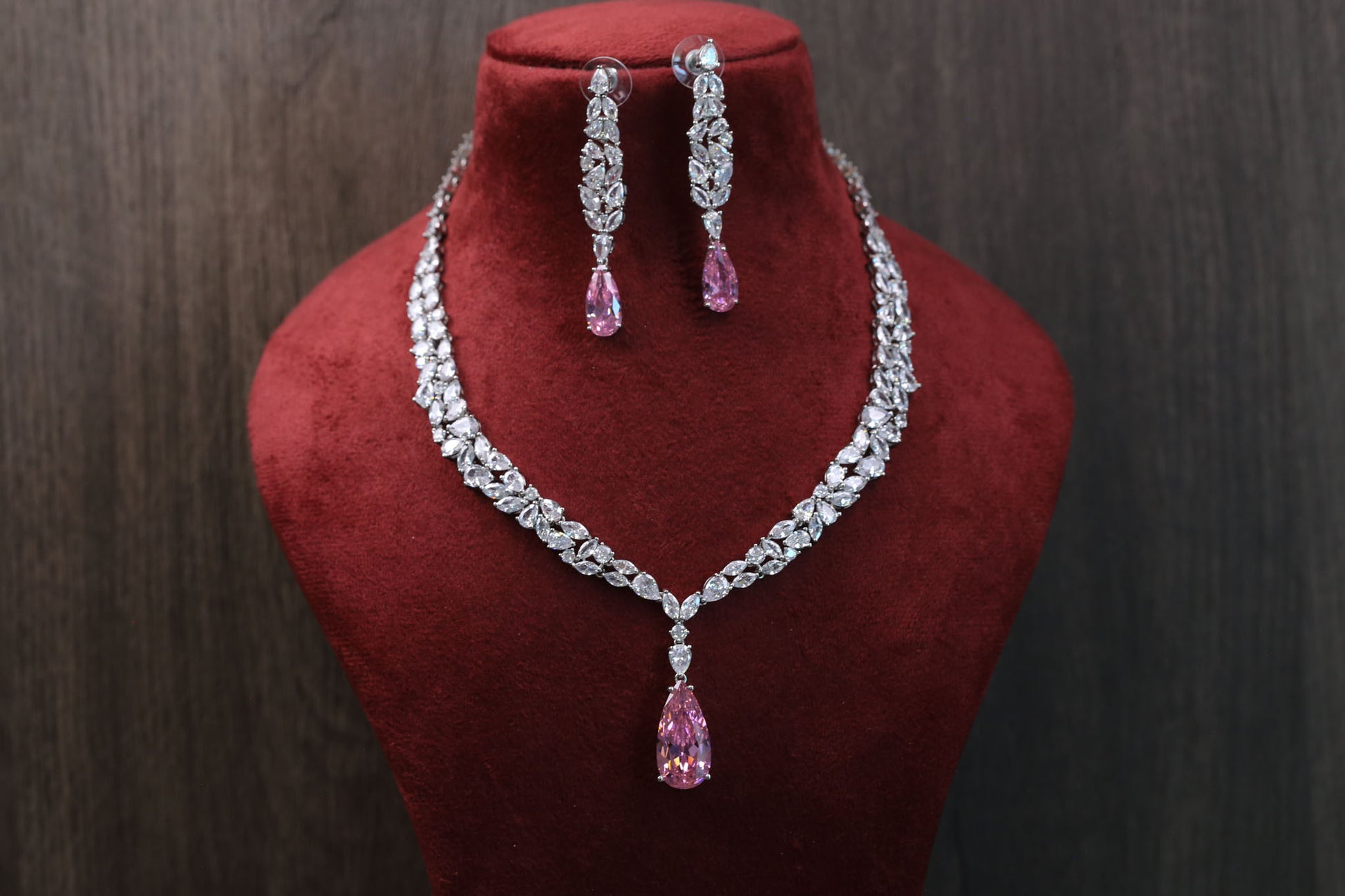 Dainty Solitaire Necklace Set - Pink Crystal