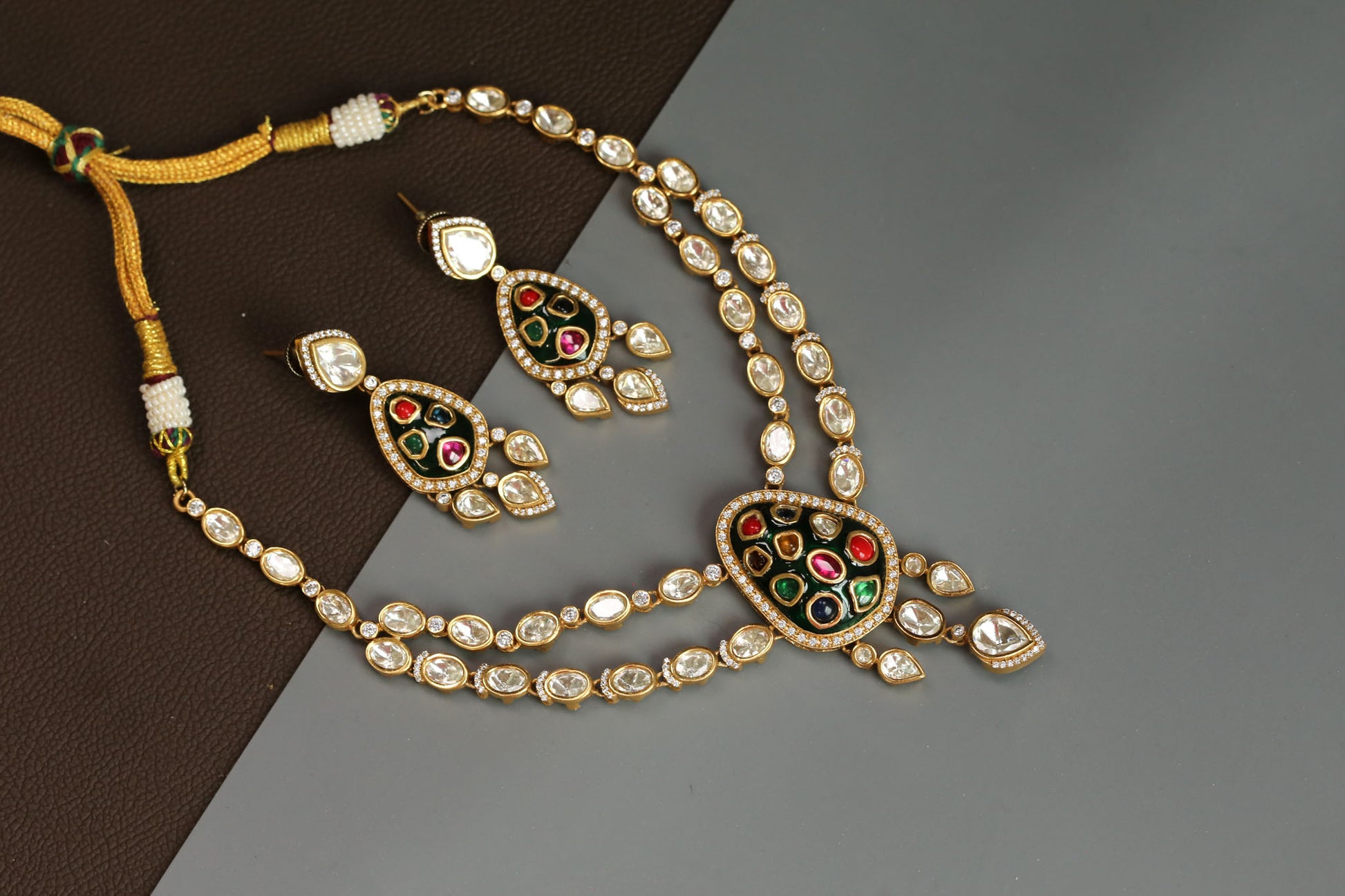 Rajwadi Kundan Uncut Polki Necklace Set -Style 2