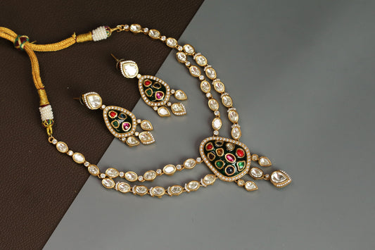 Rajwadi Kundan Uncut Polki Necklace Set -Style 2