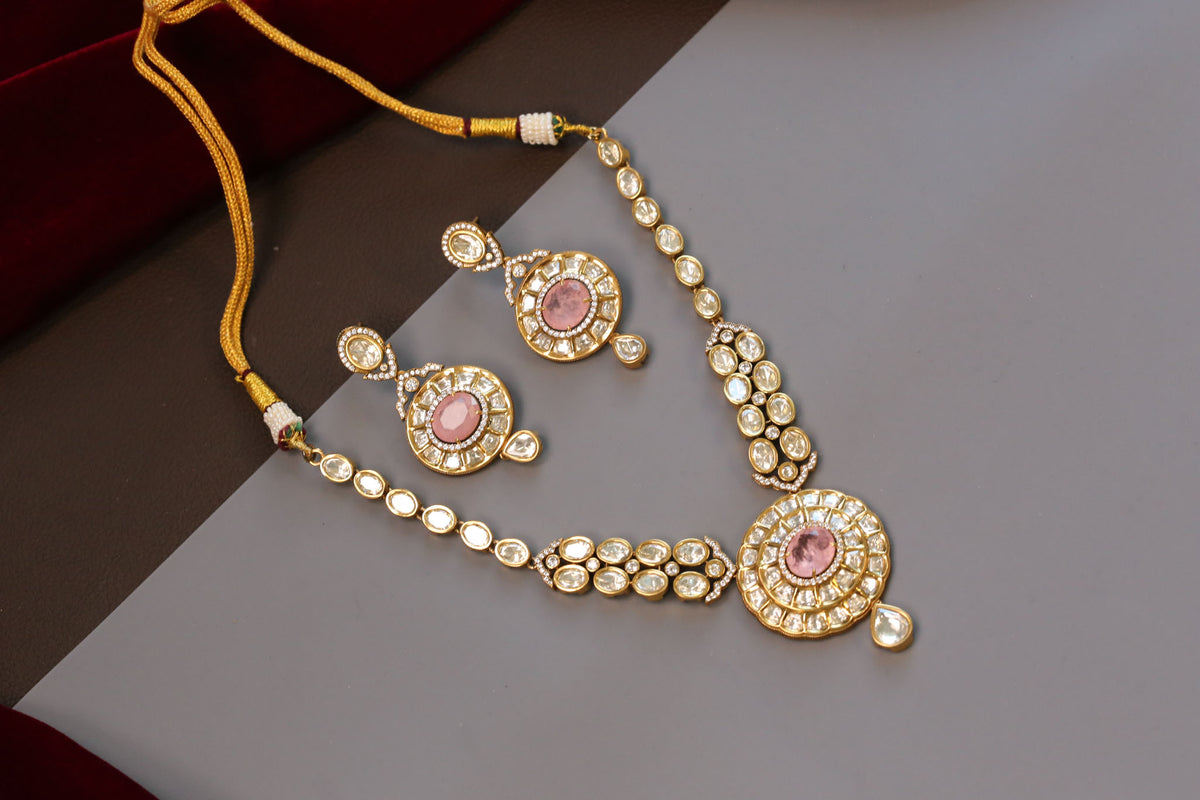 Preeti Uncut Polki Kundan Doublet Set - Pink