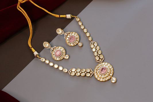 Preeti Uncut Polki Kundan Doublet Set - Pink