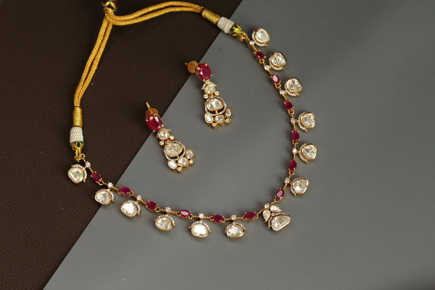 Meera Dainty Real Moissanite Necklace Set - Ruby