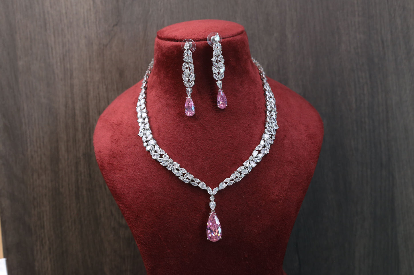 Dainty Solitaire Necklace Set - Pink Crystal