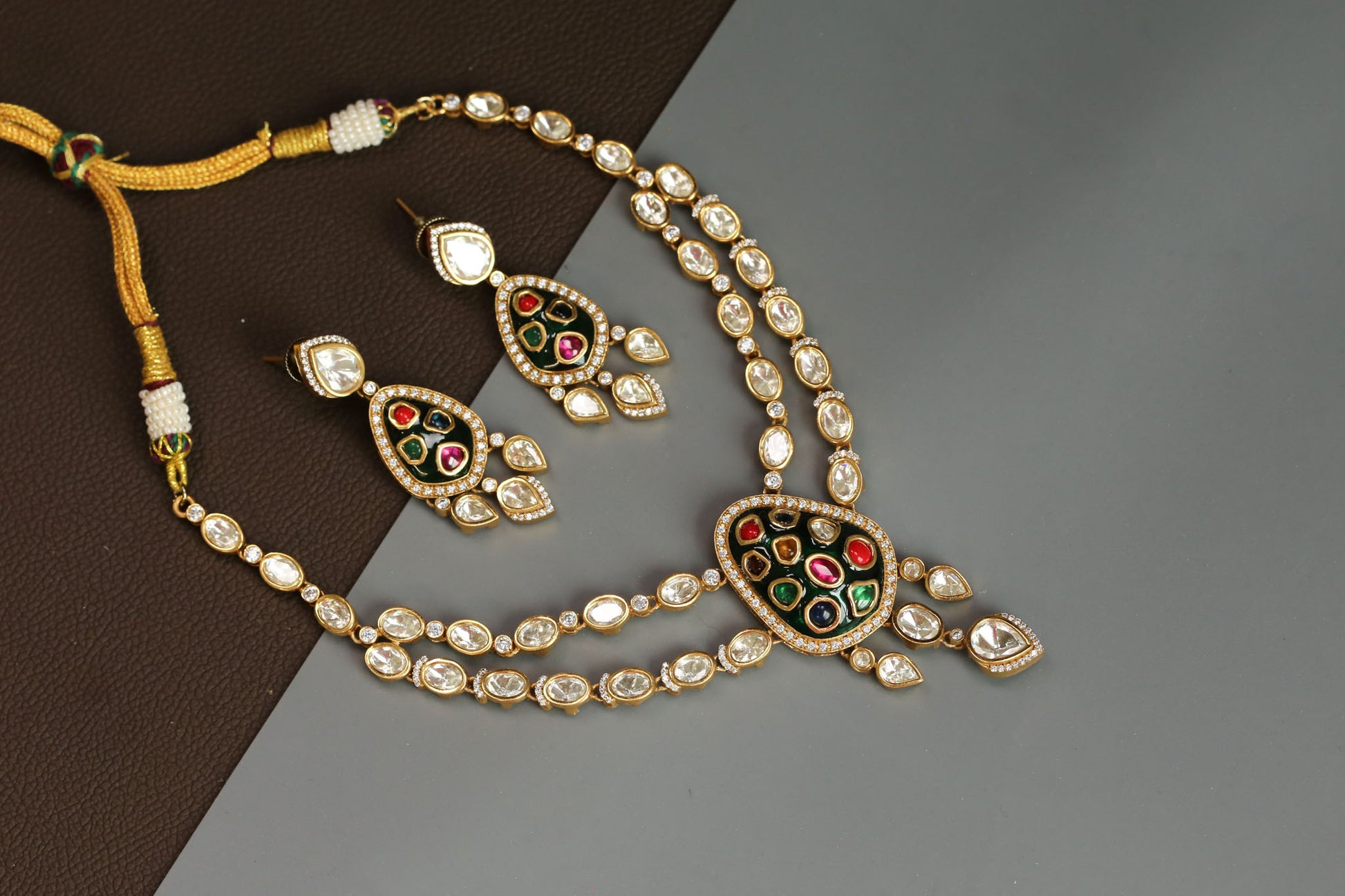 Rajwadi Kundan Uncut Polki Necklace Set -Style 2