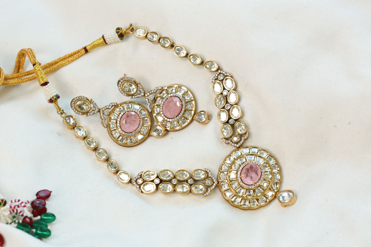Preeti Uncut Polki Kundan Doublet Set - Pink