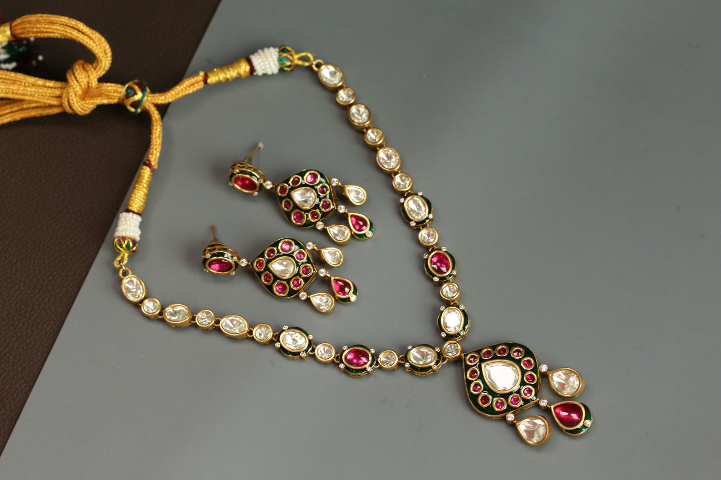 Rajwadi Kundan Uncut Polki Necklace Set -Style 1