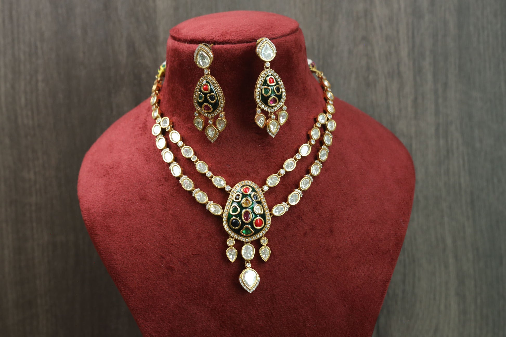 Rajwadi Kundan Uncut Polki Necklace Set -Style 2