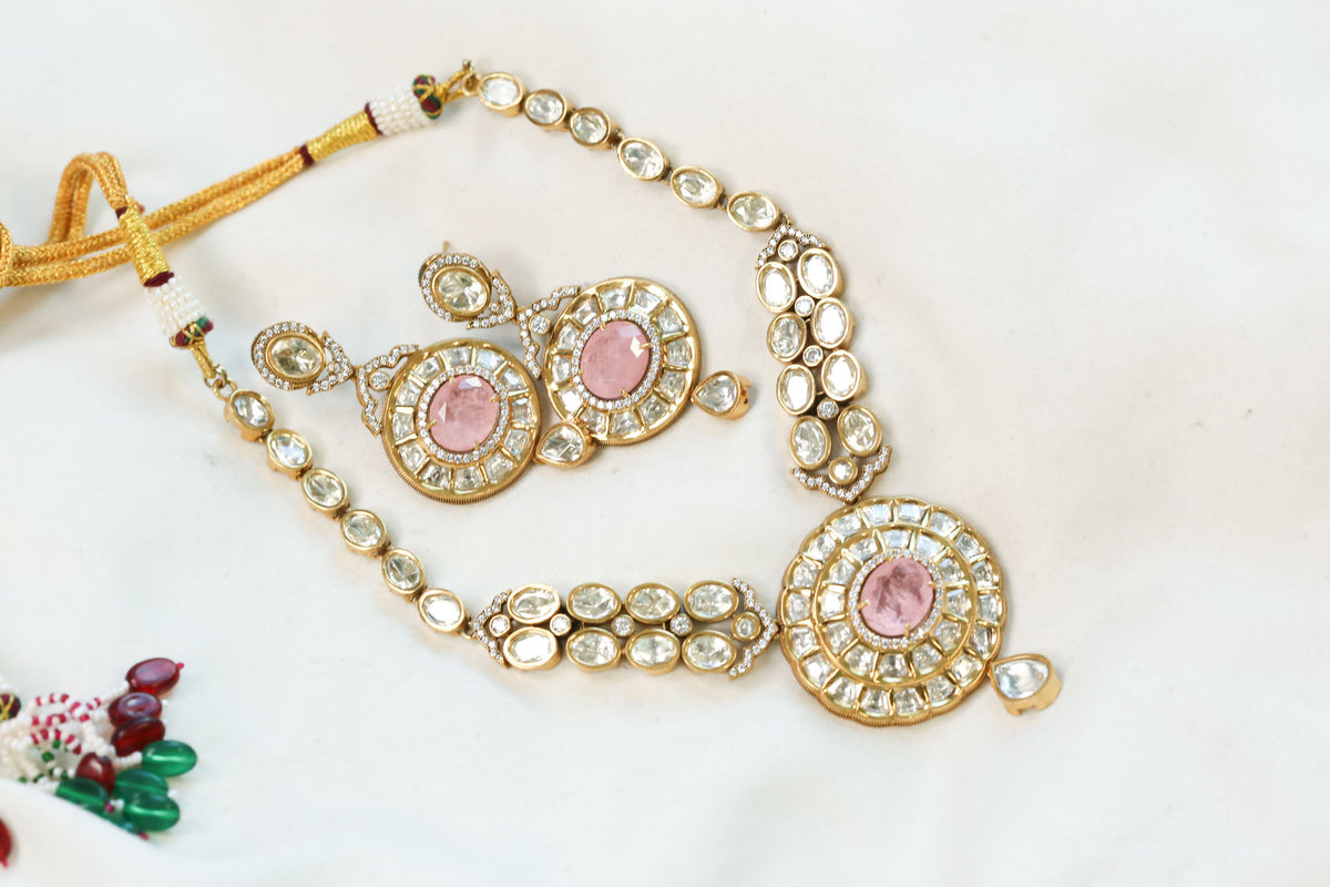 Preeti Uncut Polki Kundan Doublet Set - Pink