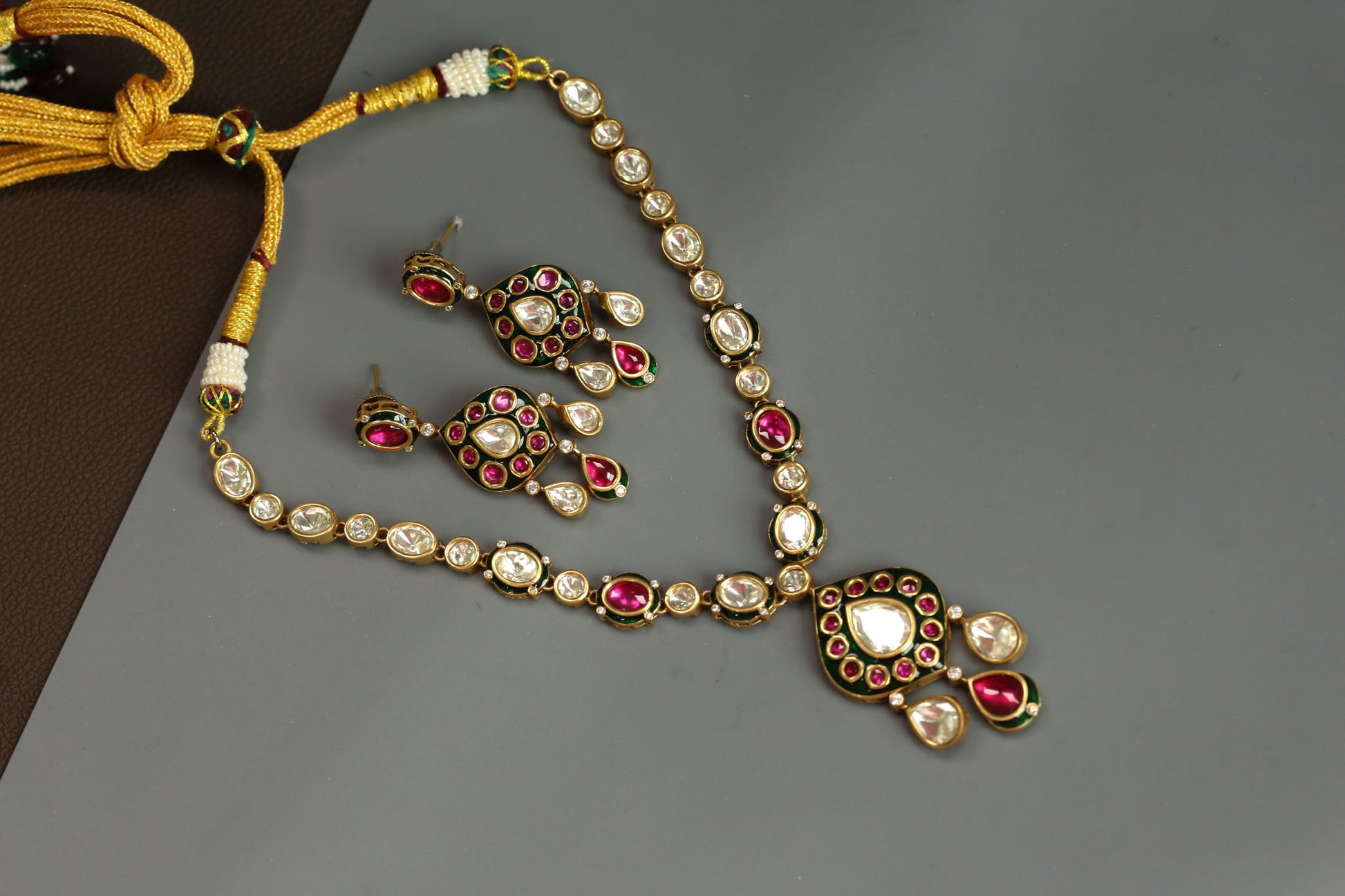 Rajwadi Kundan Uncut Polki Necklace Set -Style 1