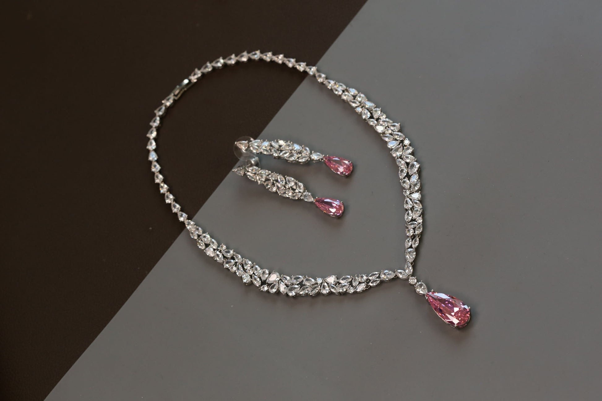 Dainty Solitaire Necklace Set - Pink Crystal
