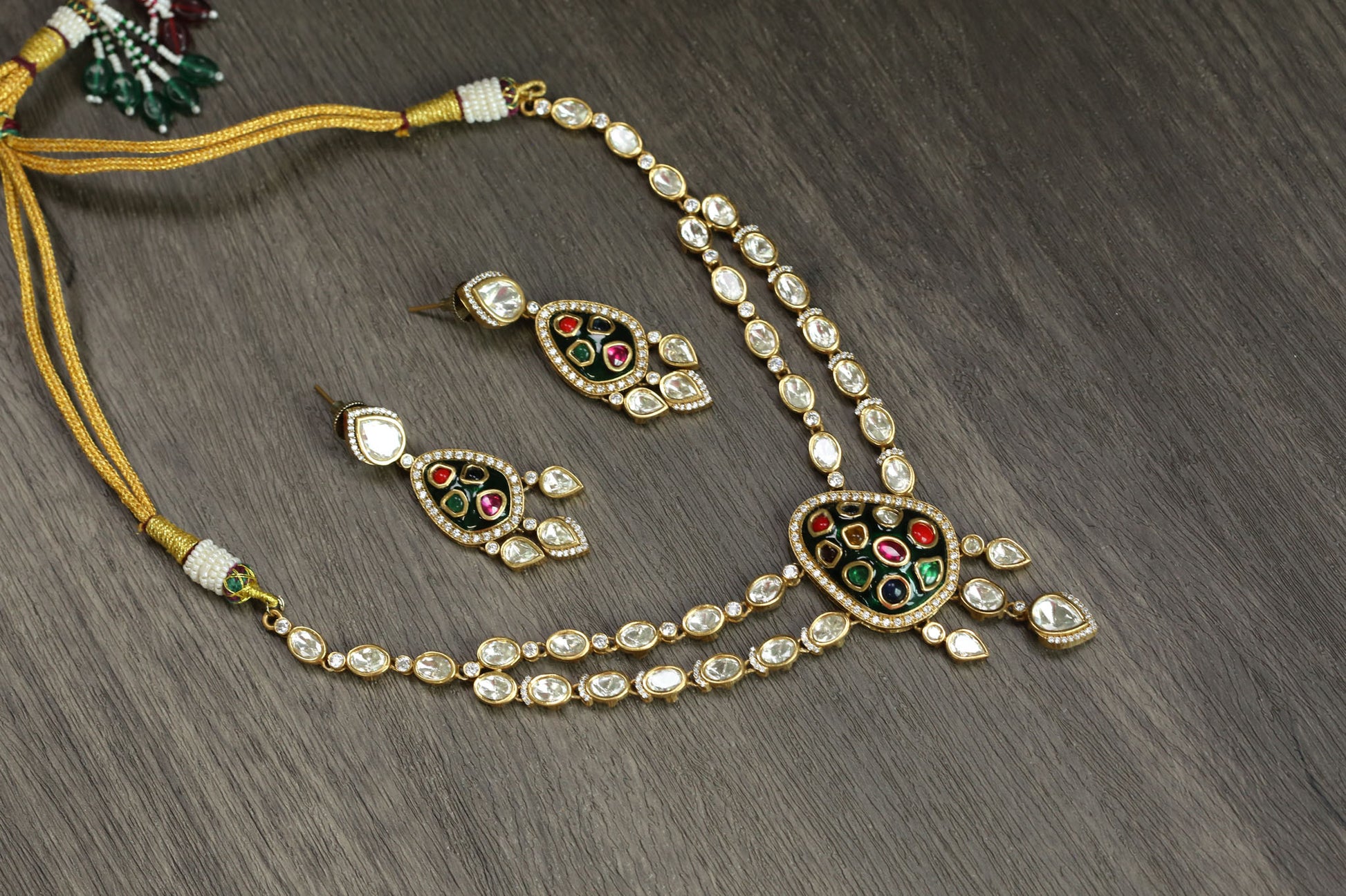 Rajwadi Kundan Uncut Polki Necklace Set -Style 2