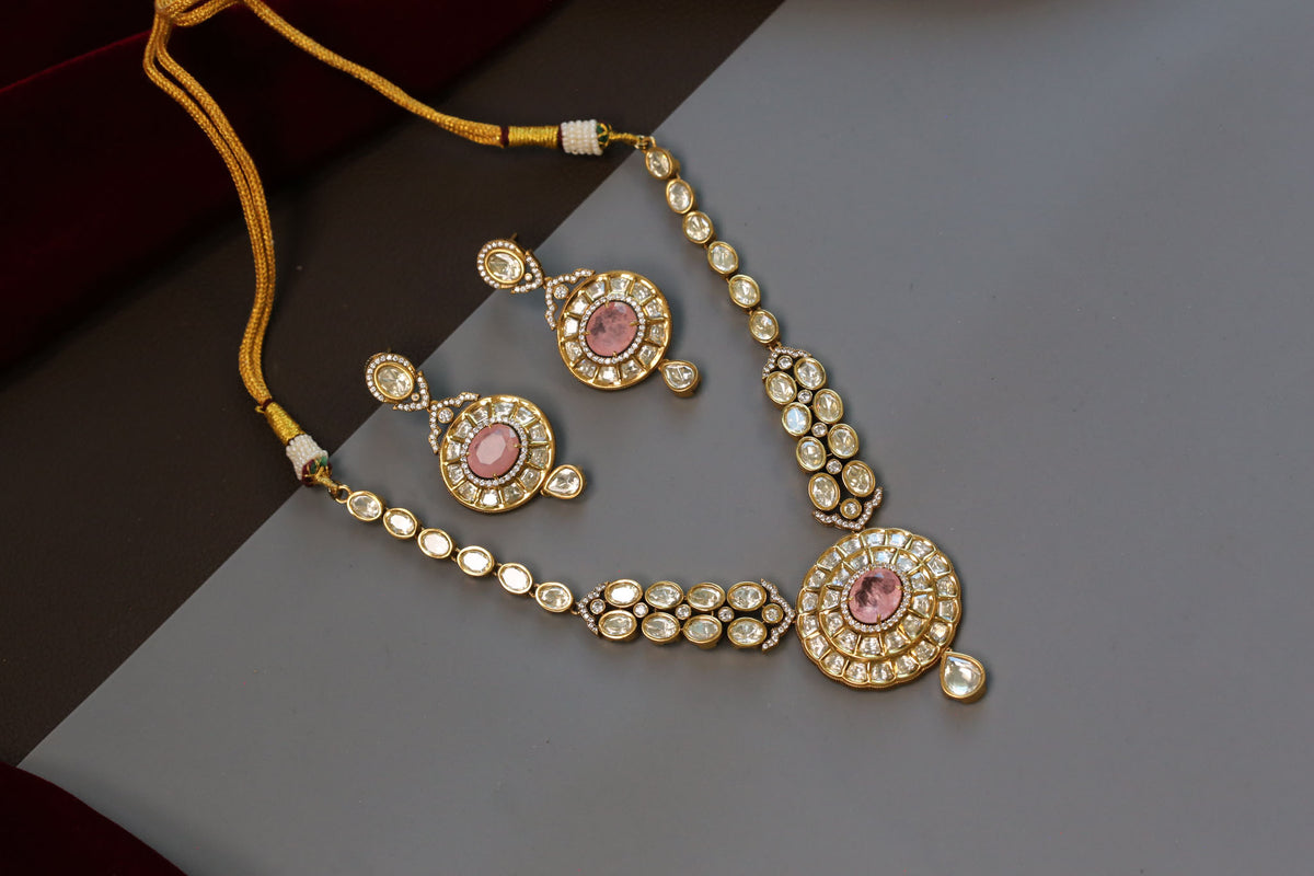 Preeti Uncut Polki Kundan Doublet Set - Pink