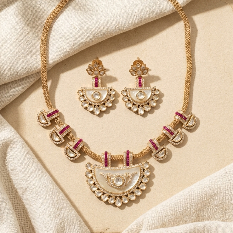 Invisible Setting CZ & MOP Necklace Set