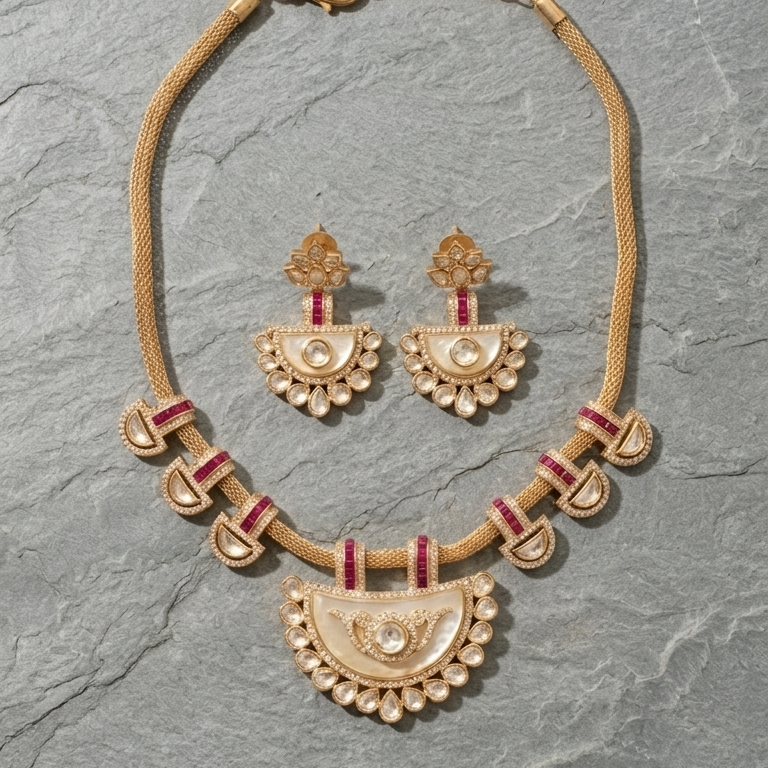 Invisible Setting CZ & MOP Necklace Set