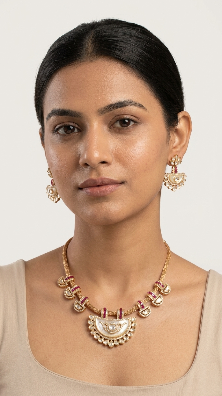 Invisible Setting CZ & MOP Necklace Set