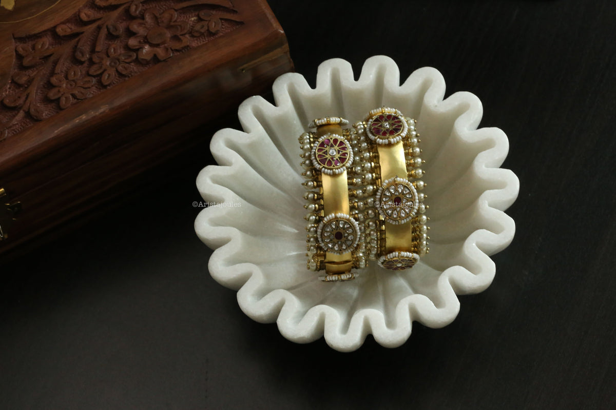 Meher Vintage Gold Jadau Bangles (Openable) - 2.4