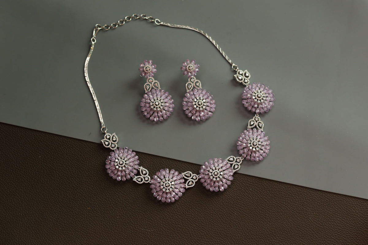 Lilac 3D CZ Crystal Necklace Set