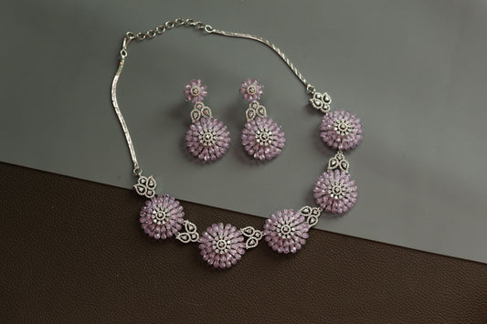 Lilac 3D CZ Crystal Necklace Set