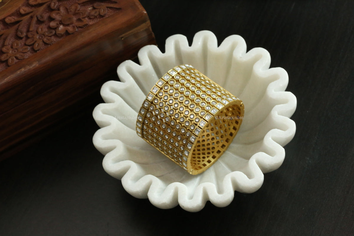 Vintage Gold Designer Jadau Bangle (Openable) - 2.4