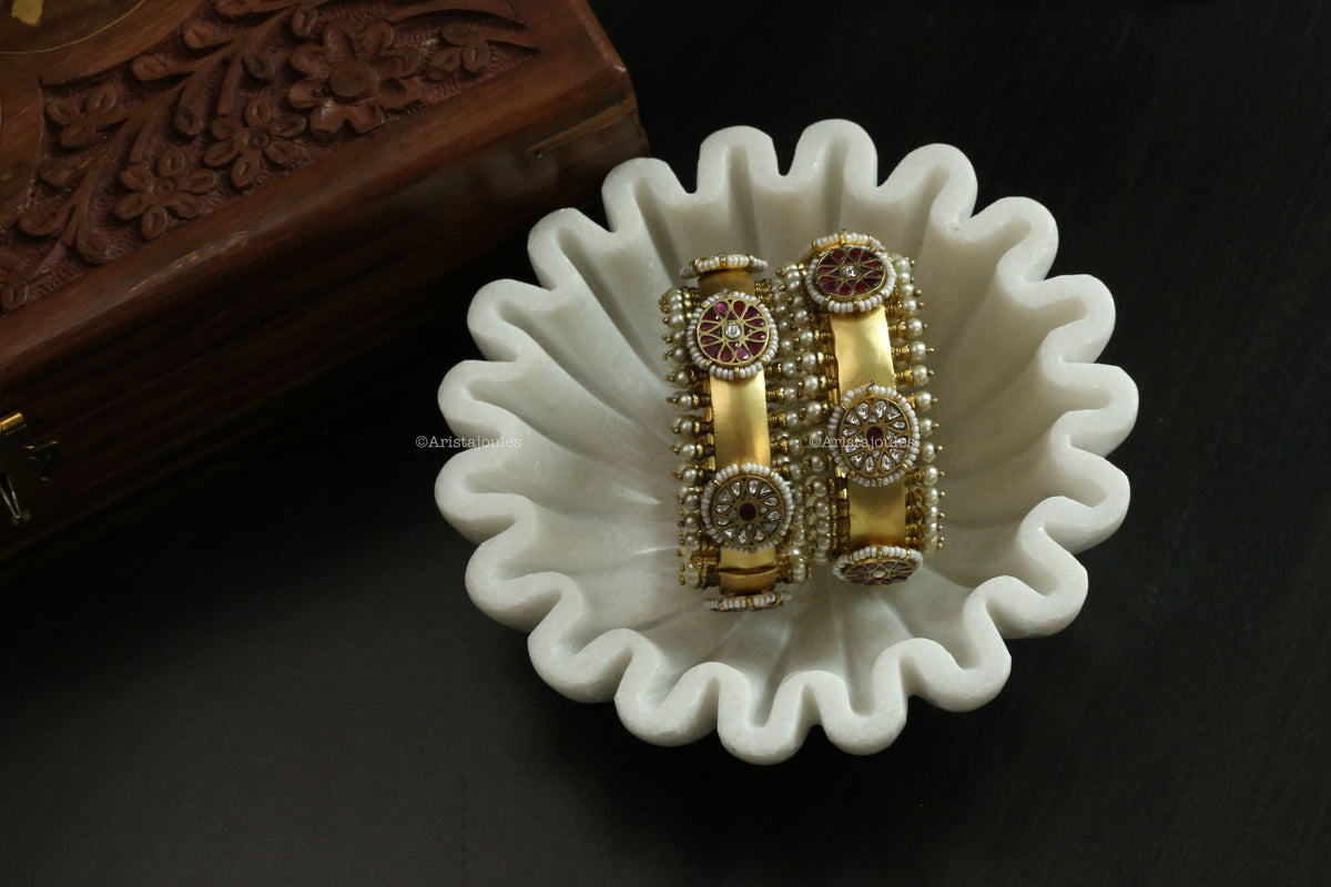 Meher Vintage Gold Jadau Bangles (Openable) - 2.4