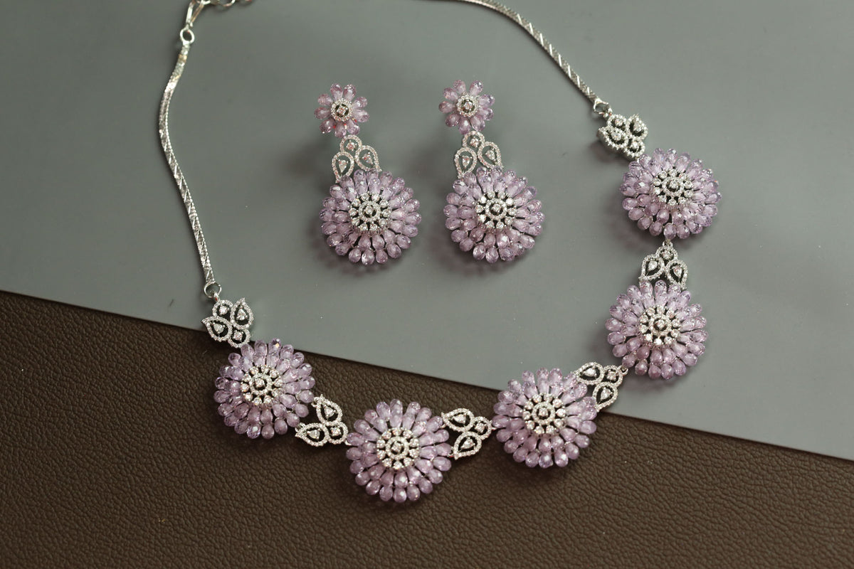 Lilac 3D CZ Crystal Necklace Set