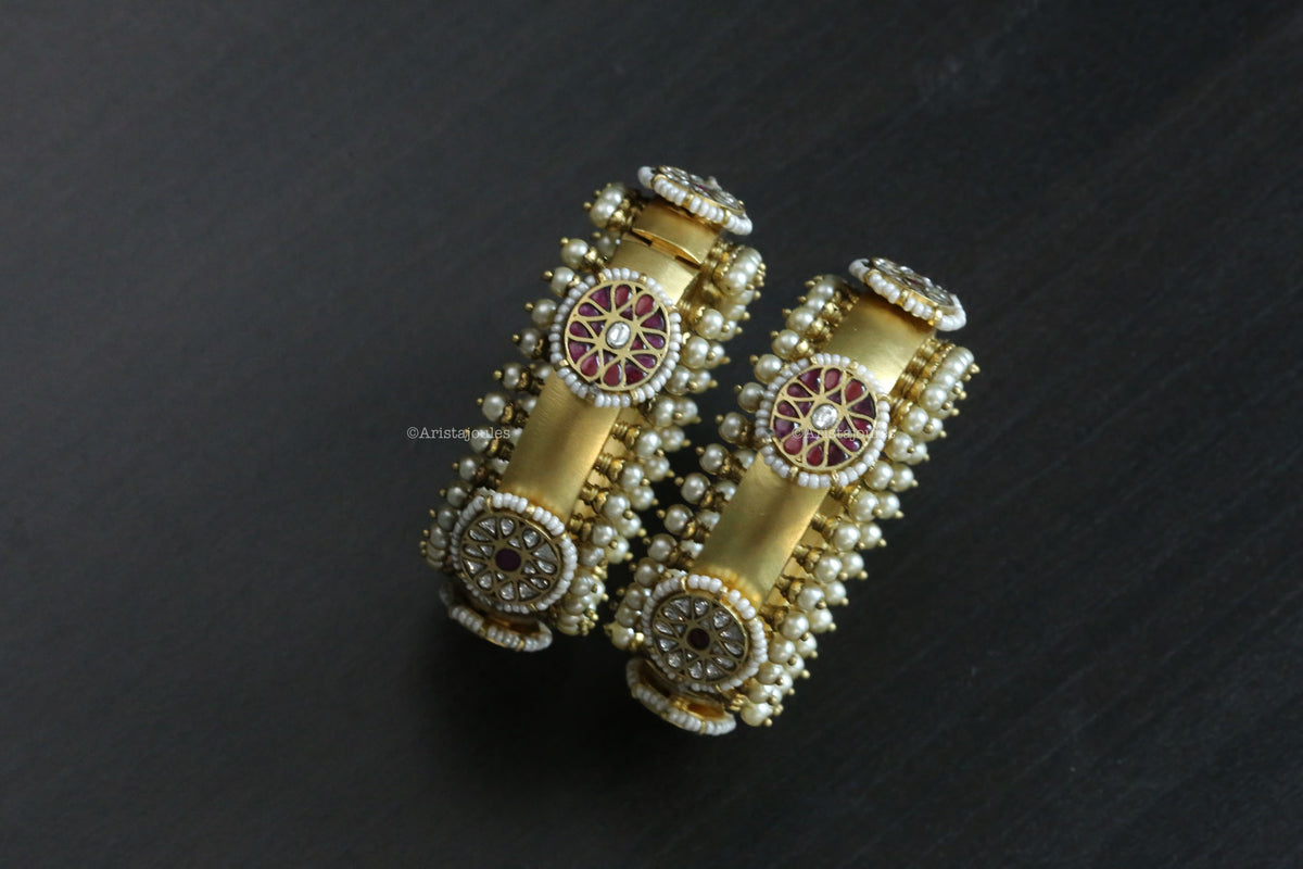 Meher Vintage Gold Jadau Bangles (Openable) - 2.4