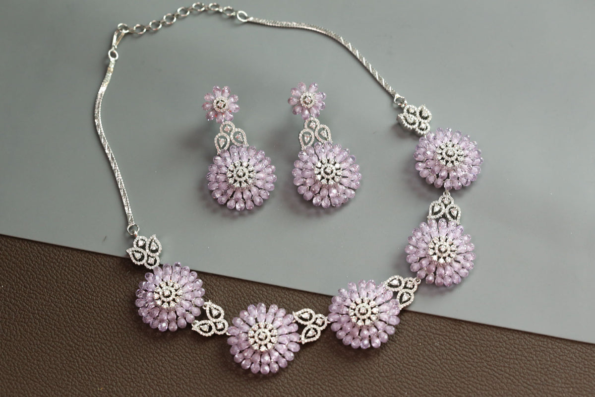 Lilac 3D CZ Crystal Necklace Set